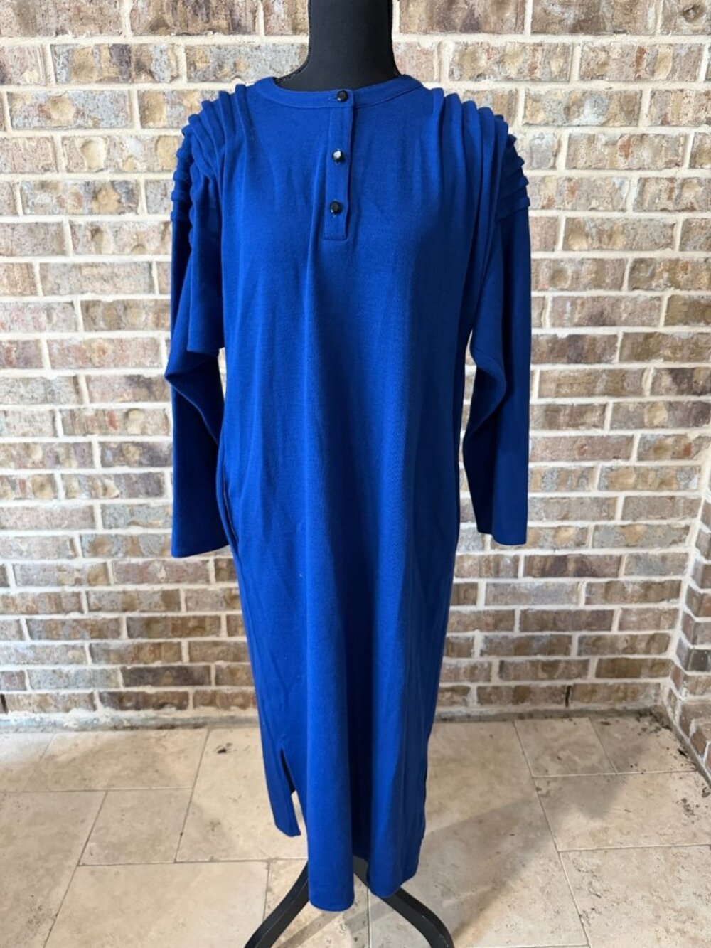 Geoffrey Beene bergdorf goodman vintage wool long sleeve dress pockets blue